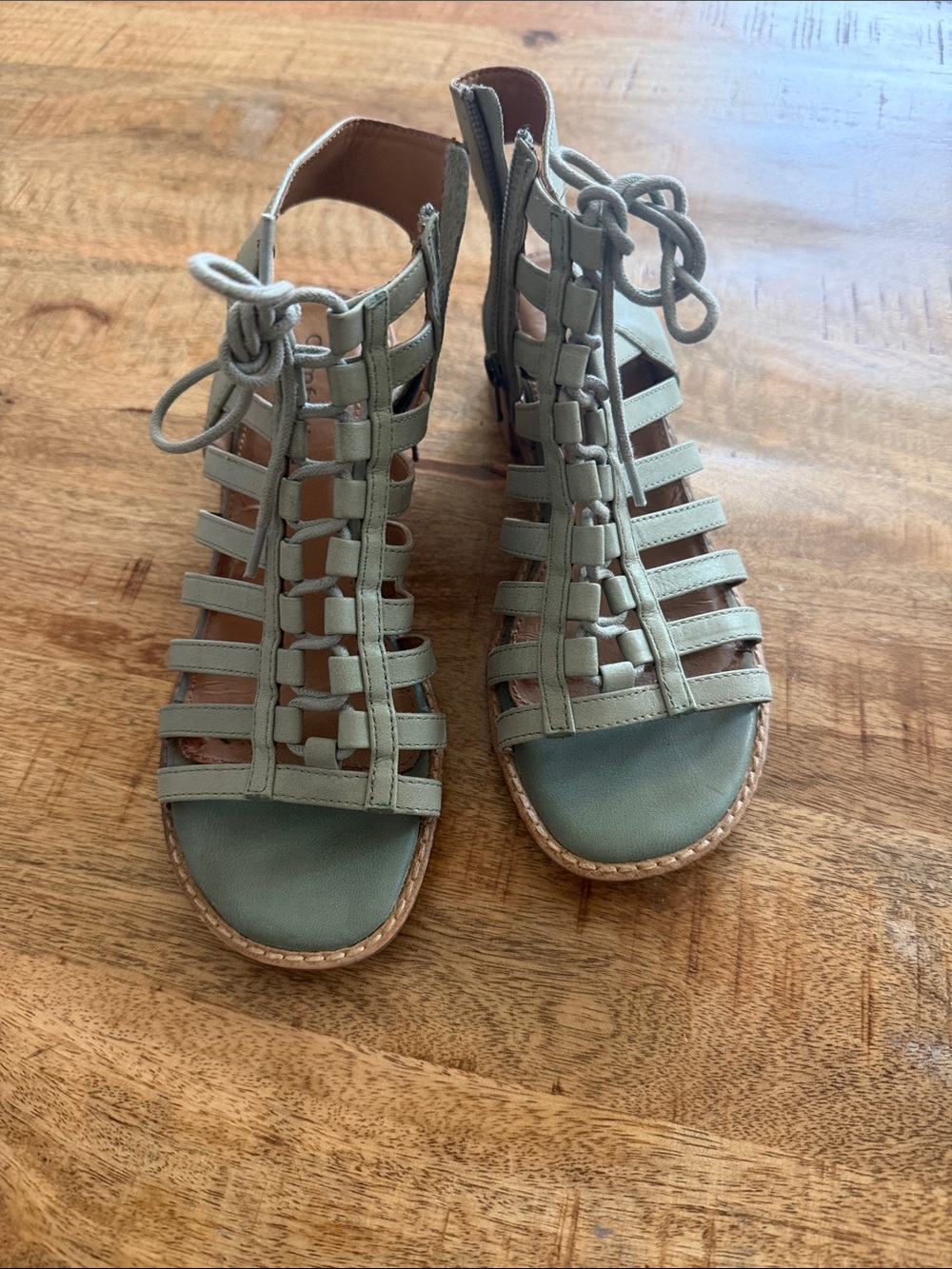 Comfortiva Sage Green Strappy Lace-Up Gladiator Sandals with Pillowtop Cushion